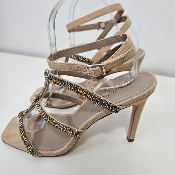 NEW Donald Pliner Winona Strappy Sandals 7.5 Crystals Stiletto Heels Nude - Picture 6 of 12